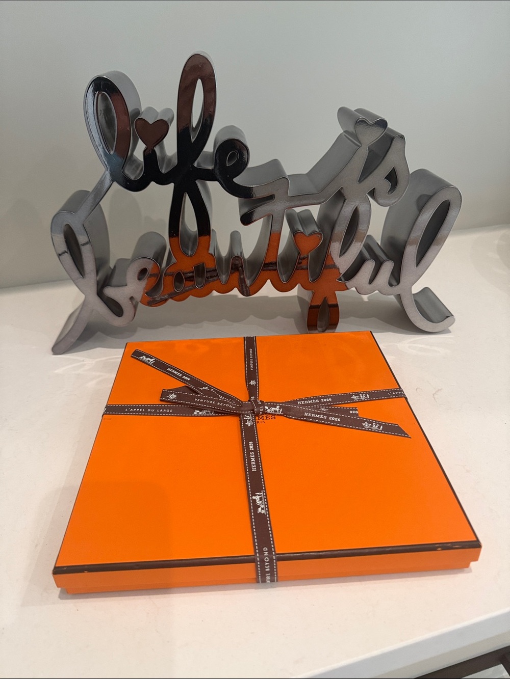 Hermes Orange Gift Box with Brown Ribbon NWT 10x10x1.5